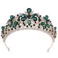 Elegante corona da sposa dorata con cristalli verde smeraldo e strass scintillanti - Oro KC Diamante Bianco + Diamante Verde
