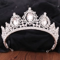 Detailed close-up of Baroque silver bridal crown with oval crystals and rhinestones - Thick Silver White Rhinestone