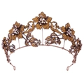 Baroque vintage purple floral tiara with bronze frame and colorful rhinestones - Antique Copper Yellow Rhinestone