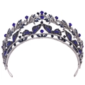 Vintage Brautkrone mit blauen Edelsteinen und Schmetterlingsdesign in Antiksilber - Antik-Silber + Weiß + Tintenblau Strass