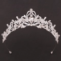 Exquisite bridal crown with silver leaf design and heart-shaped rhinestone centerpiece - Silver White Rhinestone