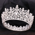 Baroque bridal crown featuring luxury crystals and pear-shaped rhinestones on black silk - Silver with White Rhinestones