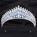 Close-up of luxury bridal crown with light blue crystals and silver metal base - Silver White Blue Jelly Rhinestone (H1378)