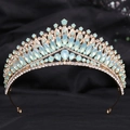 Macro detail of luxury gold tiara with mint green crystals and white diamonds set on velvet - Gold White Green Jelly Rhinestone (H1378)