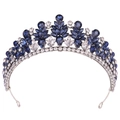 Elegant European style tiara with silver leaf pattern and blue crystal rhinestones - Antique Silver White and Dark Blue Rhinestone