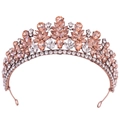Elegant rose gold bridal crown with champagne peach crystals and rhinestones leaf design - Antique Copper White and Peach Rhinestone