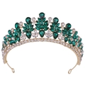 Exquisite gold alloy crown with emerald green gemstones and sparkling rhinestones for brides - KC Gold White Diamond + Green Diamond
