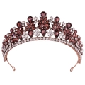 Vintage bridal crown with rose gold alloy, wine red crystals and teardrop rhinestones - Antique Copper White and Purple Rhinestone