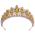 Exquisite bridal crown with golden crystals and marquise diamonds on rose gold alloy - Antique Copper White and Golden Rhinestone