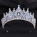 Elegante tiara nupcial barroca con cristales de gota azul claro y pedrería plateada - Plata Diamante Blanco Opale Azul (H1382)