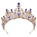Eleganter goldener Brautkronen-Haarschmuck mit blauen Strasssteinen und Barock-Blumenmuster - Gold Weiß & Blau Strass