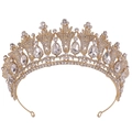 Dettagli della corona da sposa di lusso con grandi cristalli a goccia e base dorata - Oro KC Strass Bianchi