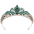 Barocke Brautkrone mit grünen Kristallen und Goldlegierung für Hochzeiten und Bälle - Gold Klarer und Grüner Strass