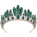 Détail de la couronne de mariée dorée avec grands cristaux vert émeraude et strass - Or KC Diamant Blanc + Diamant Vert
