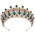 Elegant gold bridal crown with deep green teardrop crystals and white diamonds for weddings - KC Gold White Diamond + Green Diamond