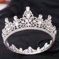 Lussuosa corona da sposa barocca in lega d'argento con brillanti cristalli a goccia - Argento Spesso Strass Bianchi