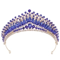 Luxuriöse goldene Brautkrone mit dunkelblauen Kristallen und Strass für Hochzeiten - Gold Weiß Blau Strass (H1378)