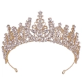 Corona da sposa barocca dorata con motivi a spiga di grano e cristalli lucenti - Oro KC Strass Bianchi