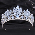 Couronne de mariée élégante avec pierres précieuses bleu clair et strass blancs scintillants - Argent Strass Blanc Opale Bleue (H1381)