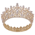 Detailed view of luxury baroque golden crown with intricate crystal and rhinestone inlay - Gold White Zircon