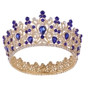 Baroque golden bridal crown with royal blue gemstones and sparkling crystals - Gold with Blue Stone