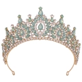 Detalle de corona de novia dorada con opales verde pálido y cristales blancos - Oro Diamante Blanco Opale Verde (H1382)