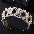Luxury Baroque bridal crown featuring gold metal base with white pearls and crystals - KC Gold White Rhinestone Artificial Pearl