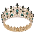 Couronne de mariée baroque en or avec cristaux vert foncé et strass étincelants - Or Zircon Vert