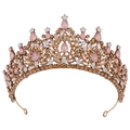 Detail of rose gold bridal crown with pink teardrop stones and champagne crystals - Rose Gold Champagne Pink Gem (Antique Gold Champagne Pink Style)