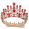 Barocke goldene Brautkrone mit roten Brillanten und Kristallen für Hochzeiten - KC Gold Klarer und Roter Strass