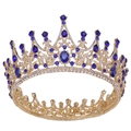 Luxuriöse Barock Brautkrone mit tiefblauen Kristallen und Strass in Goldoptik - Gold Klarer und Blauer Strass