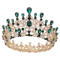 Couronne de mariée européenne vintage avec gemmes vert émeraude et strass brillants - Or et Vert
