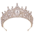 Elegante corona barocca da sposa dorata con strass di cristallo su sfondo bianco - Strass Bianco Dorato (Stile Diamante Bianco KC Gold)