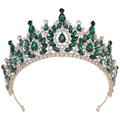 Detailed macro of Baroque bridal crown with gold plating and green crystal gemstones - Gold Green & White Rhinestone (KC Gold White & Green Diamond Style)