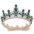 Baroque gold crown with green crystals and sparkling rhinestones for bridal wedding - KC Gold White Diamond + Green Diamond