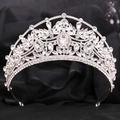 Tiara da sposa di lusso con strass di cristallo scintillanti e motivi floreali in argento - Argento