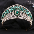 Detail of luxury bridal tiara featuring emerald green crystals and sparkling rhinestones - KC Gold White Diamond + Green Diamond