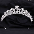 Funkelndes Silber-Strass-Diadem für Bräute mit birnenförmigen Steinen für Hochzeiten - Dickes Silber Weißer Strass