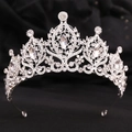 Corona de novia barroca de cristal y aleación de plata para decoración de pelo de boda - Plata Gruesa Diamantes de Imitación Blancos