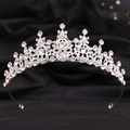 Tiara nuziale argentata con strass marquise AAA su sfondo di velluto nero elegante - Argento Spesso Strass Bianchi
