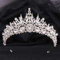 Macro view of baroque bridal crown with leaf crystals on elegant black silk background - White Rhinestone Crown (Silver Plated)