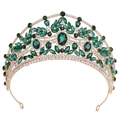 Couronne de mariée de luxe avec gemmes vert émeraude et strass brillants sur monture dorée - Or avec Vert