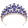 Corona da sposa di lusso con cristalli blu scuro e metallo dorato per acconciatura reale - Oro Con Blu
