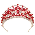 Dettaglio corona da sposa con strass rossi marquise e struttura in lega dorata - Oro con Rosso