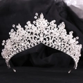 Corona nupcial de plata hecha a mano con brillantes diamantes de imitación y cuentas de boda - Estilo Plata Gruesa Diamantes Blancos