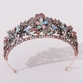 Corona barroca de hojas con pedrería colorida en bronce antiguo para novia - Cobre Antiguo Con Estrás Multicolor