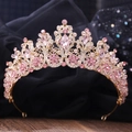 Macro shot of pink crystals and pear-cut rhinestones on a rose gold bridal crown - Gold Pink Zirconia