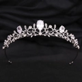 Detail of bridal tiara featuring silver vine motifs and large oval zircon crystals - Silver Tone (Silver Zirconia)