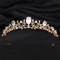 Macro shot of gold bridal crown with crystal leaf details and oval zircon stones - Gold Tone (KC Gold Zirconia)