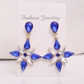 Gold snowflake earrings featuring blue teardrop crystal and star pendant for women - Gold Color (White And Blue Rhinestone)